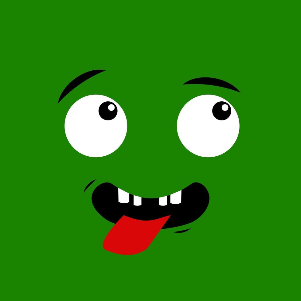 Cartoon face expression. Kawaii manga doodle character with mouth and eyes, mocking face emotion, comic avatar isolated on green background. Emotion squared. Flat design. vector