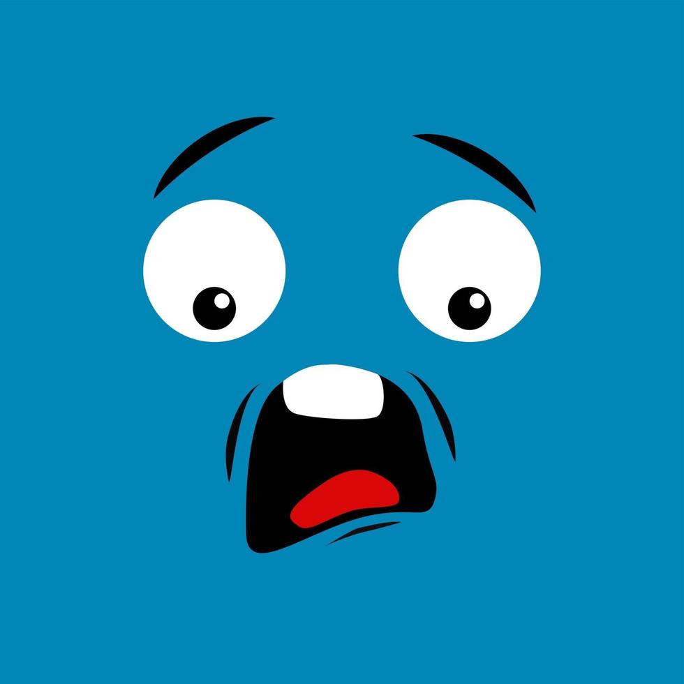 Cartoon face expression. Kawaii manga doodle character with mouth and eyes, shocked face emotion, comic avatar isolated on blue background. Emotion squared. Flat design. vector