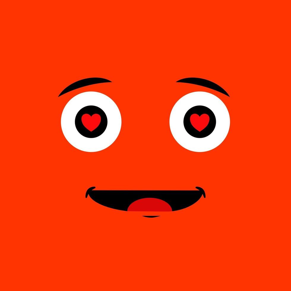 Cartoon face expression. Kawaii manga doodle character with mouth and eyes, crazy sad confuse face emotion, comic avatar isolated on orange background. Emotion squared. Flat design. vector