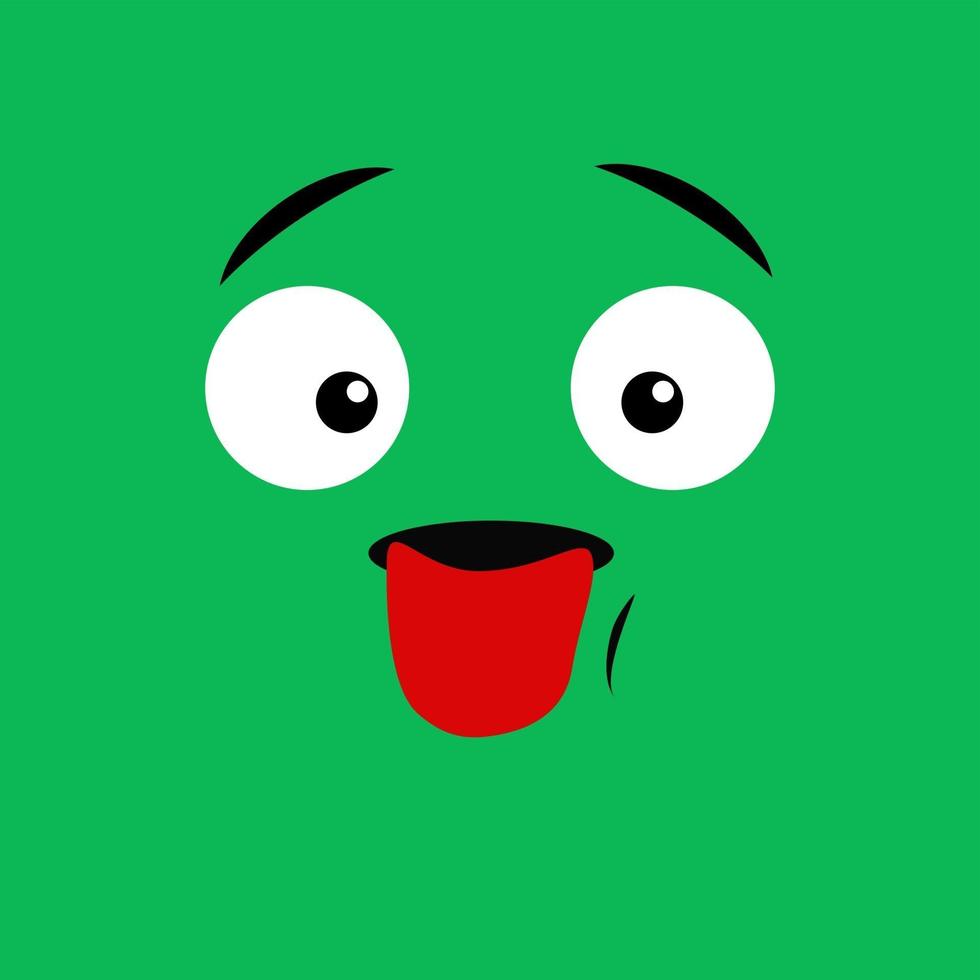 Cartoon face expression. Kawaii manga doodle character with mouth and eyes, mocking face emotion, comic avatar isolated on green background. Emotion squared. Flat design. vector