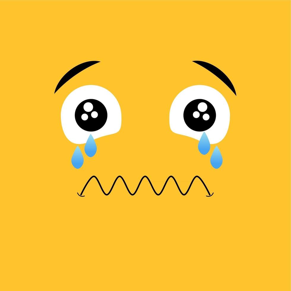 expresión de la cara de dibujos animados. personaje de doodle de manga kawaii con boca y ojos, emoción de cara de llanto triste, avatar cómico aislado sobre fondo amarillo. emoción al cuadrado. diseño plano. vector