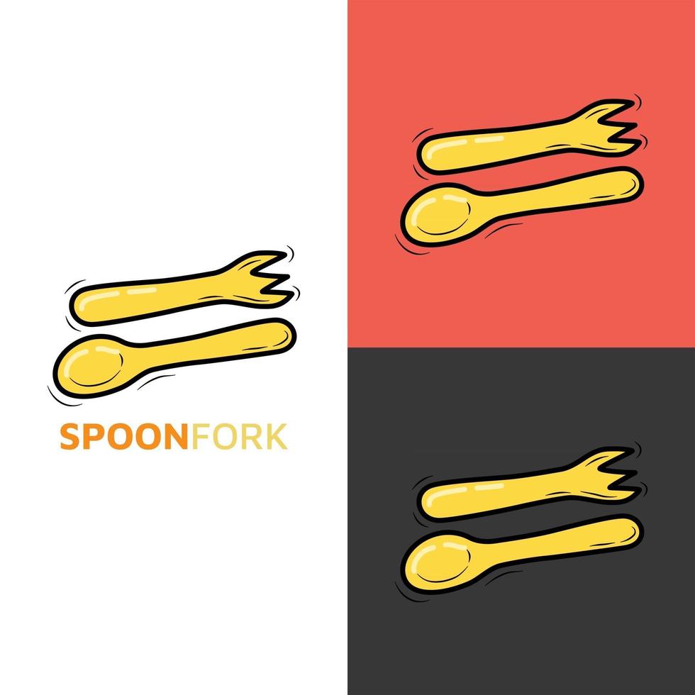 Logotipo de icono kawaii de cuchara y tenedor para bebés y niños pegatina de icono de doodle dibujado a mano de dibujos animados lindo vector