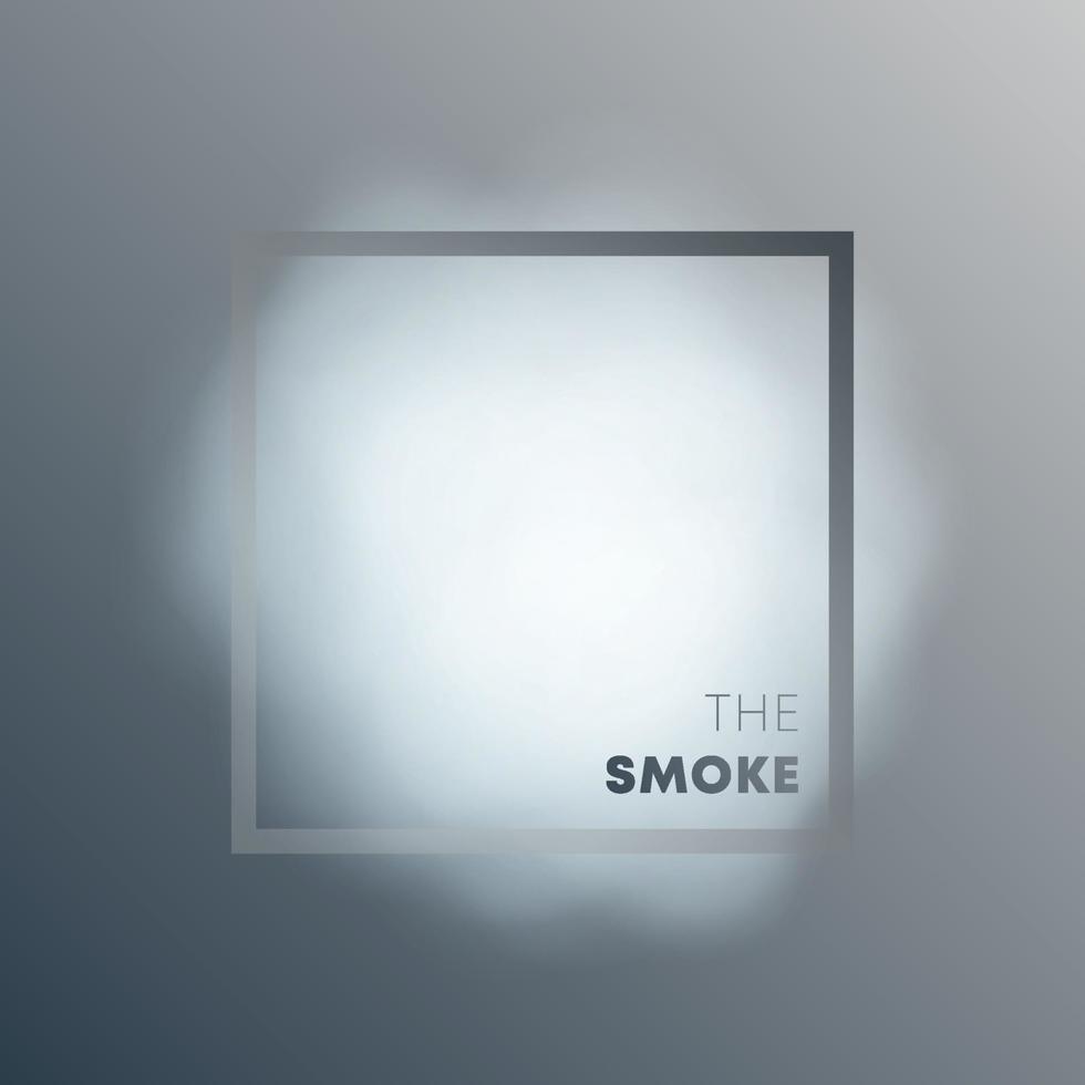 Realistic smoke cloud with frame on grayscale gradient background. Vector illustration.