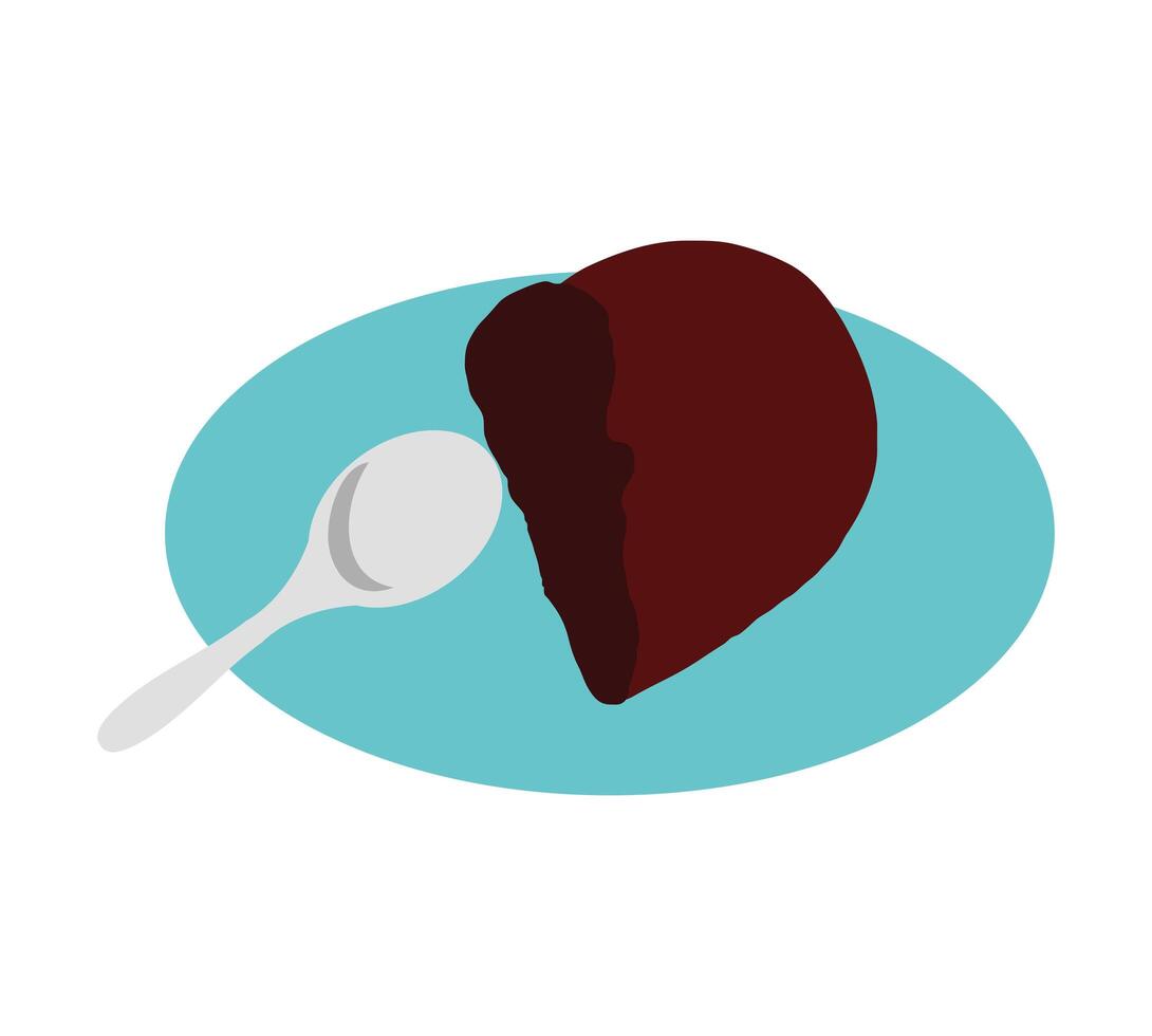 sweet brownie in dish with spoon dessert vector