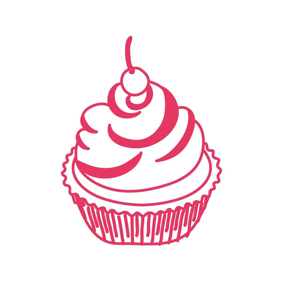 sweet cupcake with cherry dessert vector