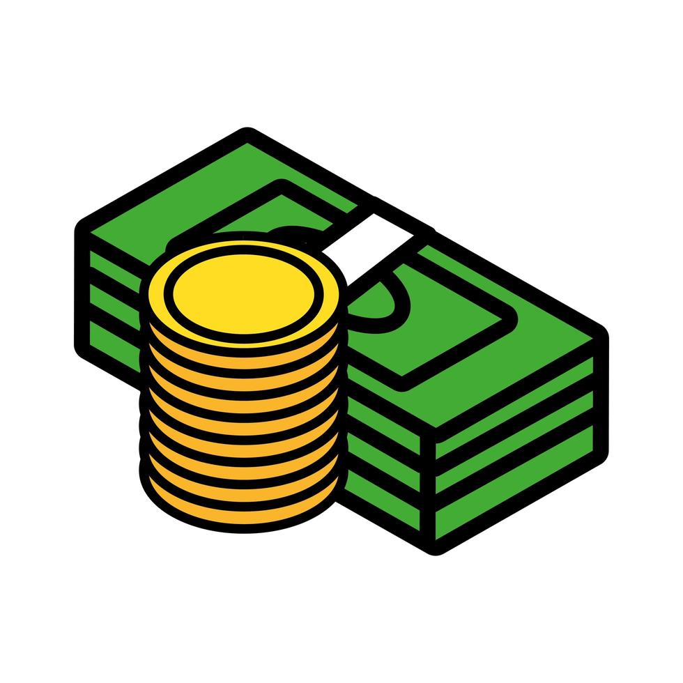 bills and coins money dollars vector