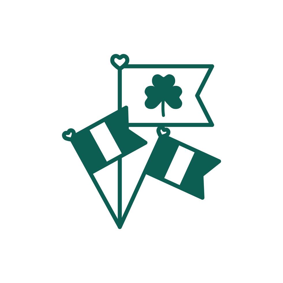 irish flags with flag and clover leaf line style vector