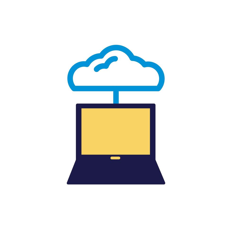 cloud computing with laptop lineal color style vector