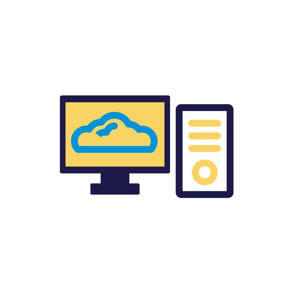 desktop with cloud computing lineal color style vector