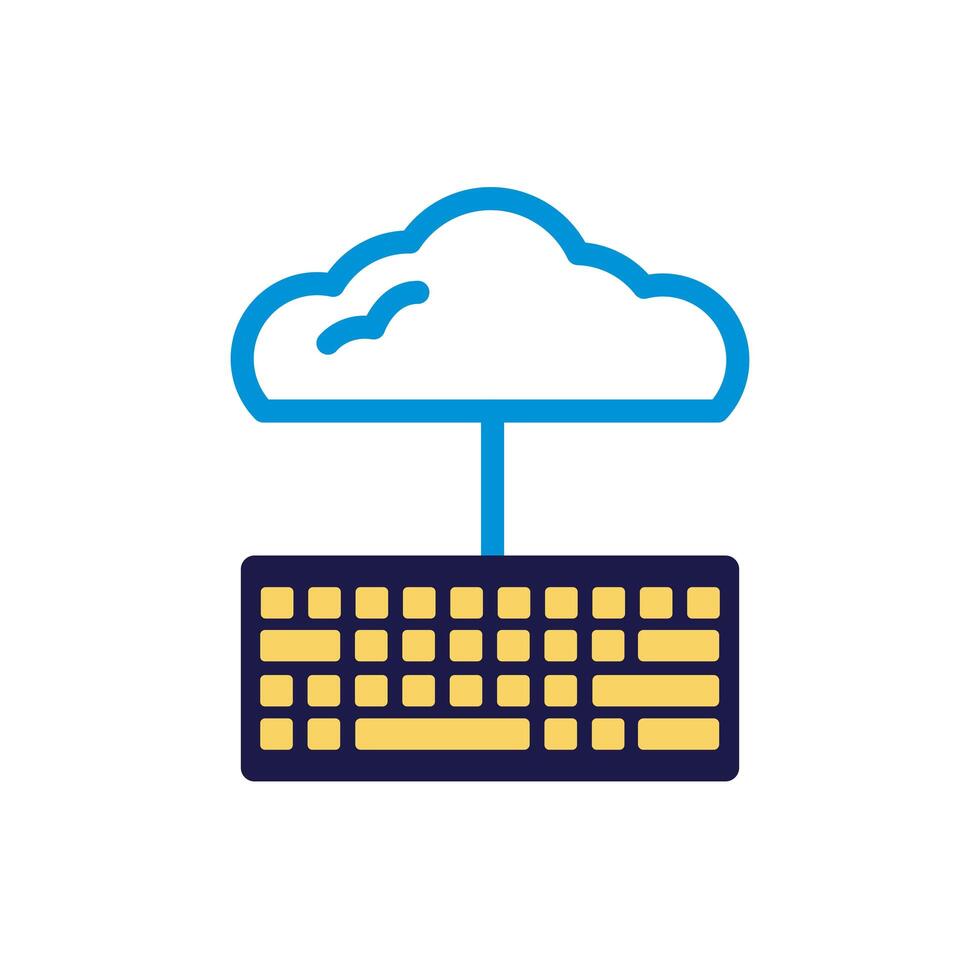 cloud computing with keyboard lineal color style vector