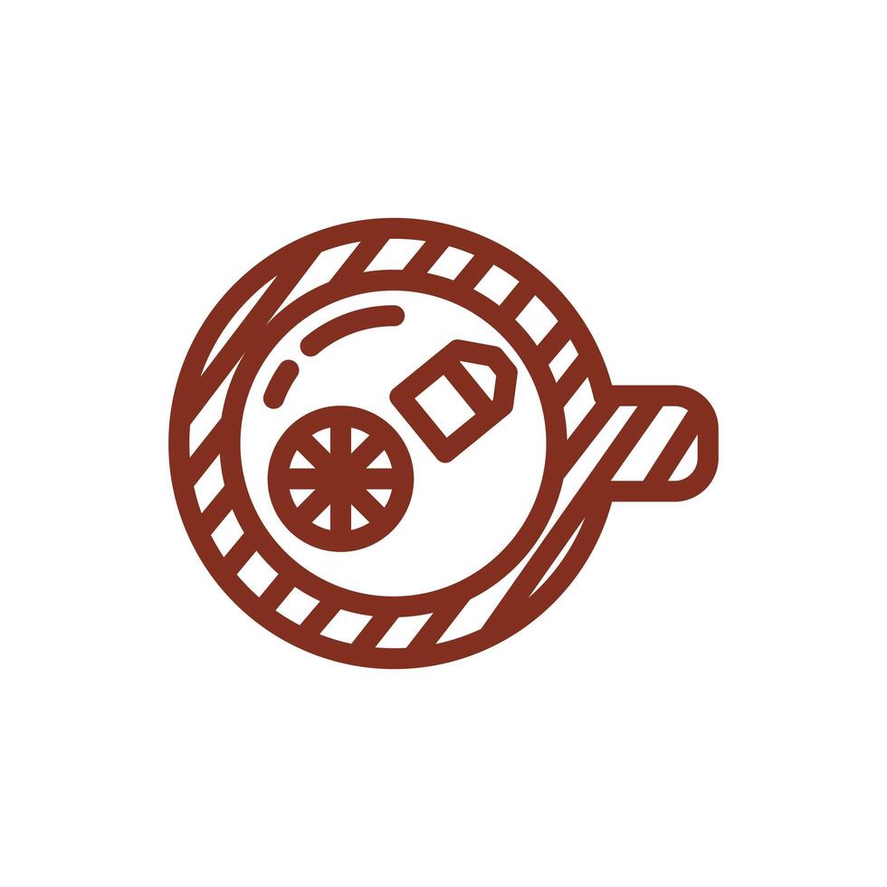 tea cup with lemon fruit half line style icon vector