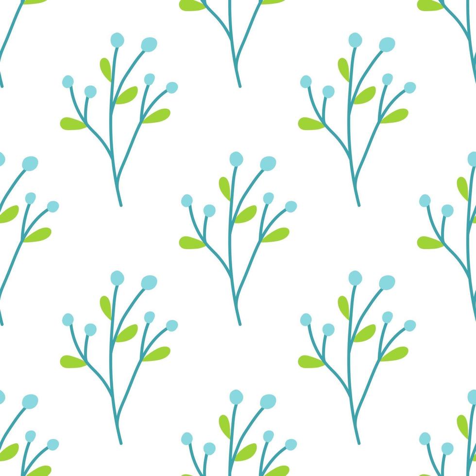 A plant with berries on a white background. Vector seamless pattern in flat style. Wallpaper, packaging paper and fabric design, printing