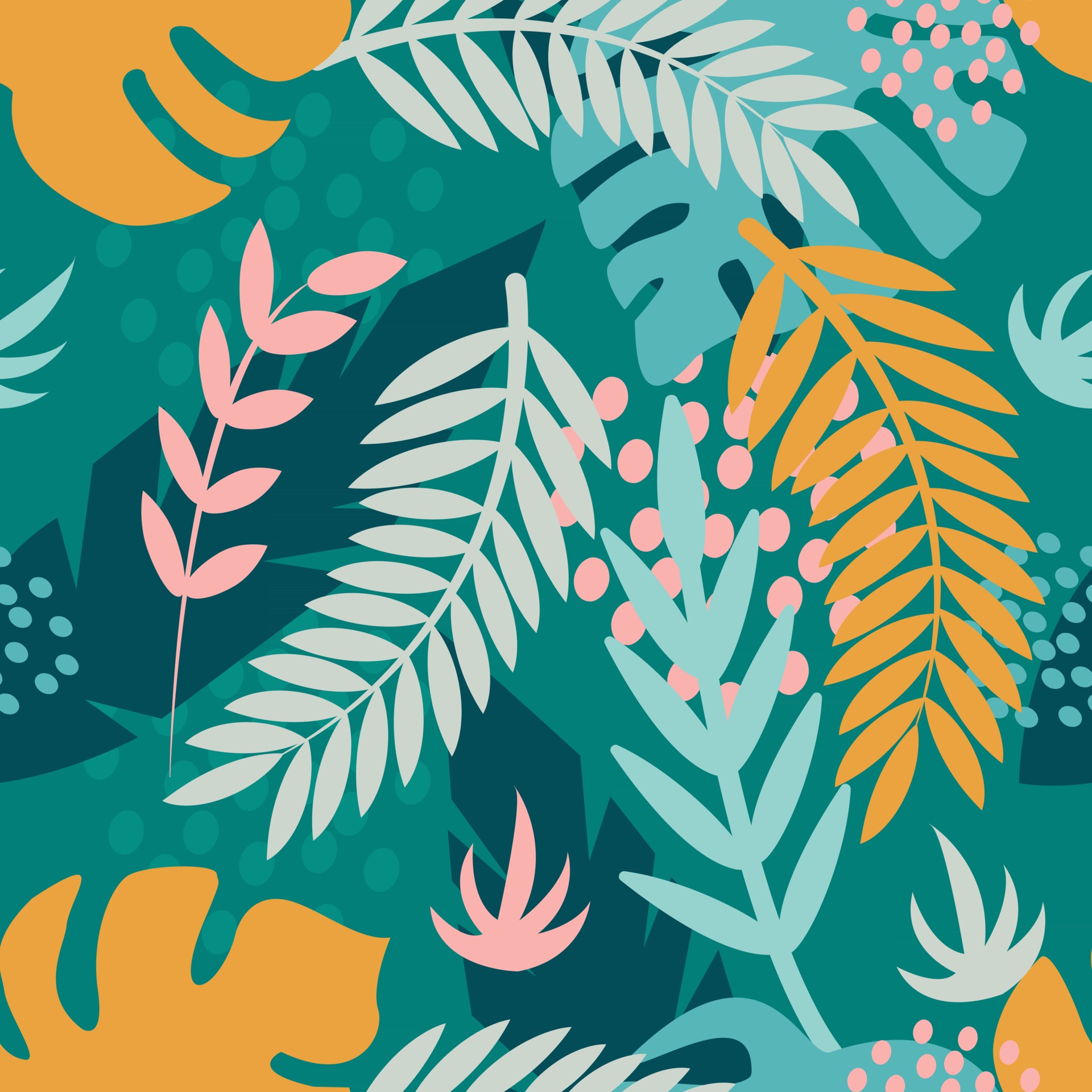 Tropical bright plants. Palm branches, monstera leaves. Vector seamless  pattern in flat style for fabric, wrapping paper, postcards, wallpaper  2660958 Vector Art at Vecteezy