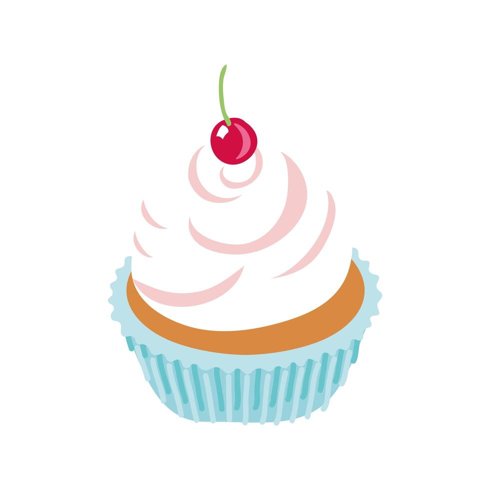 sweet cupcake with cherry dessert vector