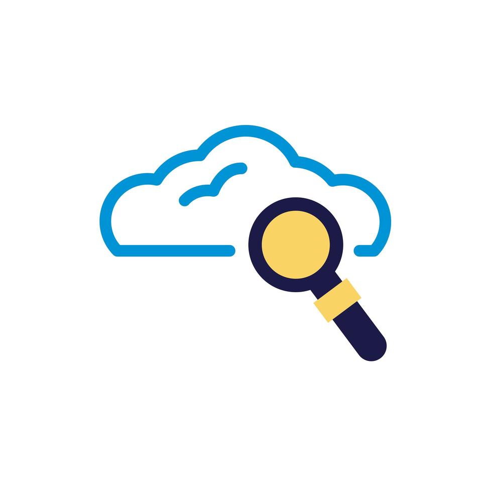 cloud computing with magnifying glass lineal color style vector