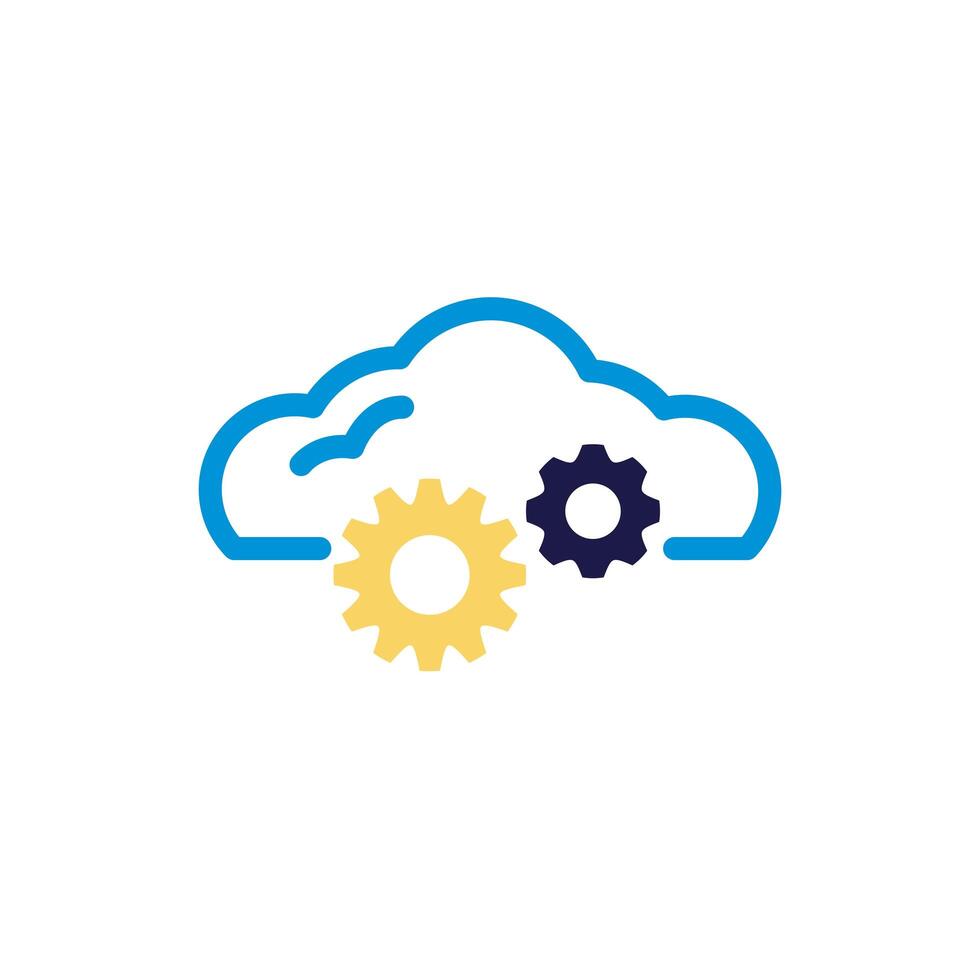 cloud computing with gears lineal color style vector