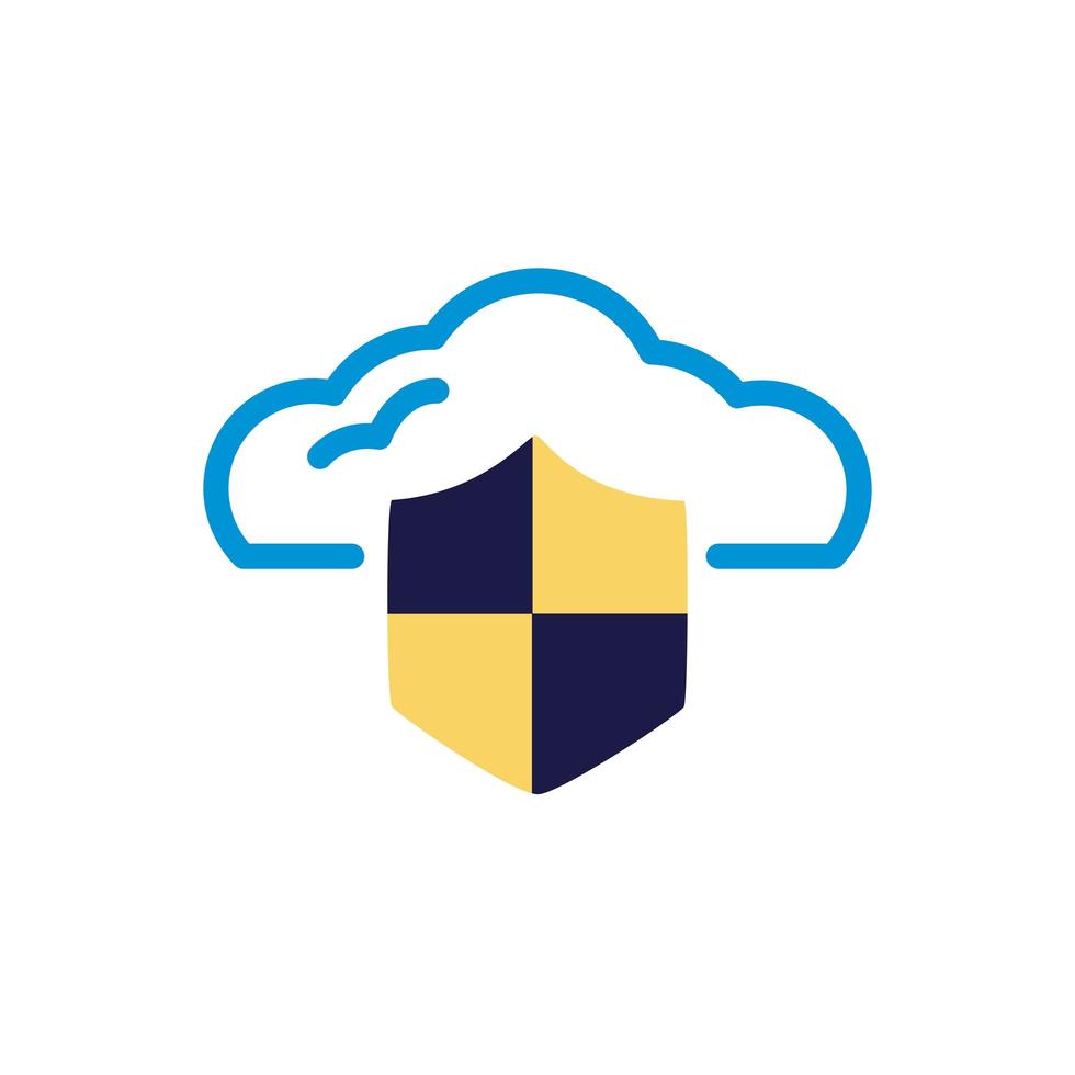 cloud computing with shield lineal color style vector