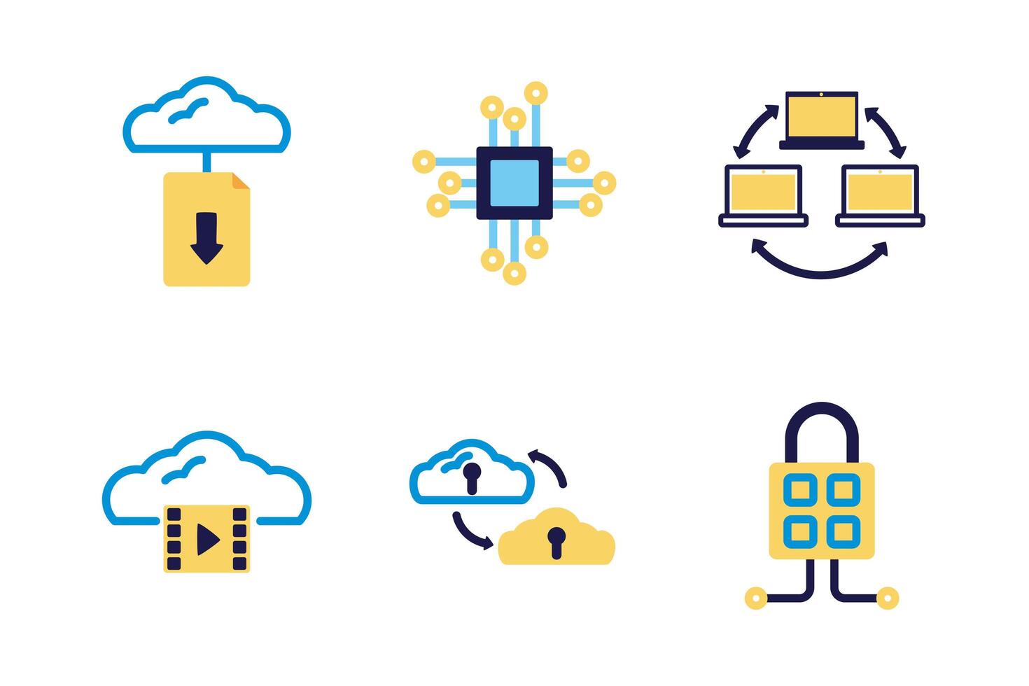bundle of cloud computing lineal colors style icons vector