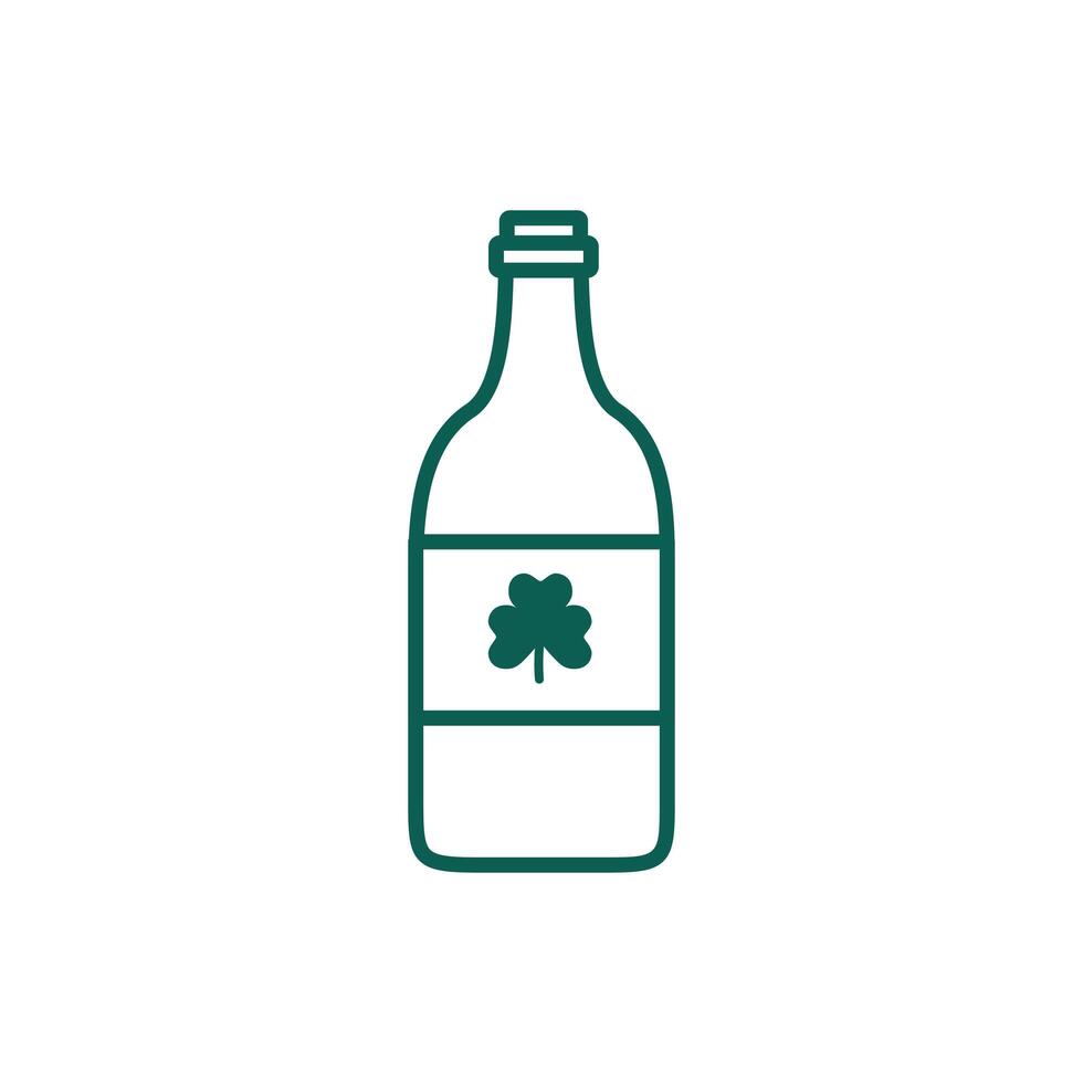 saint patricks day beer bottle with clover leaf line style vector