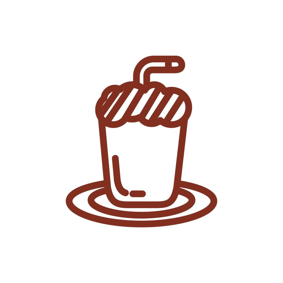 icono de estilo de línea de bebida de café helado en taza vector