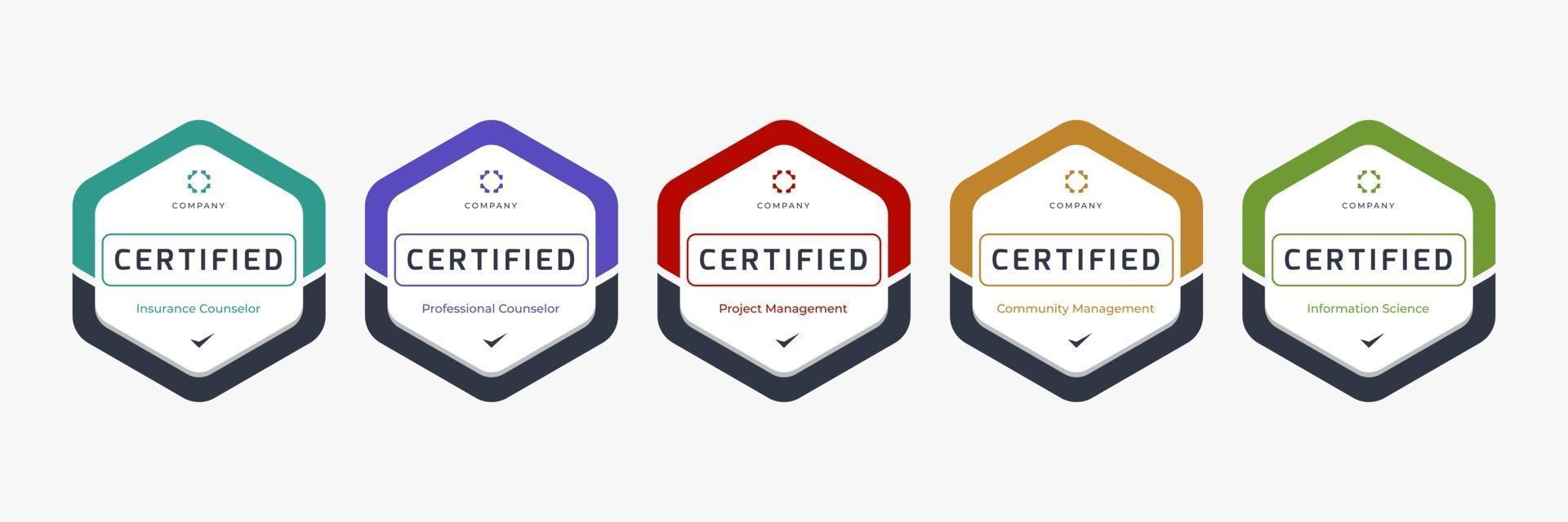 Set of company training badge certificates to determine based on criteria. Vector illustration certified logo design.