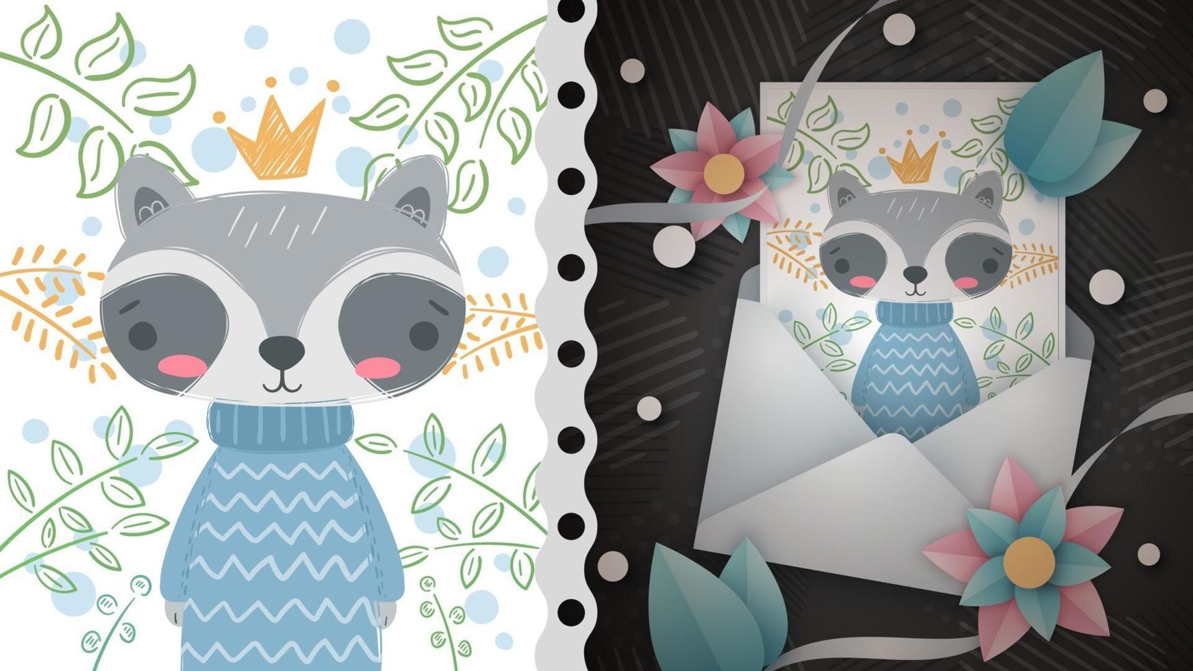 Princess cute raccoon idea for greeting card vector