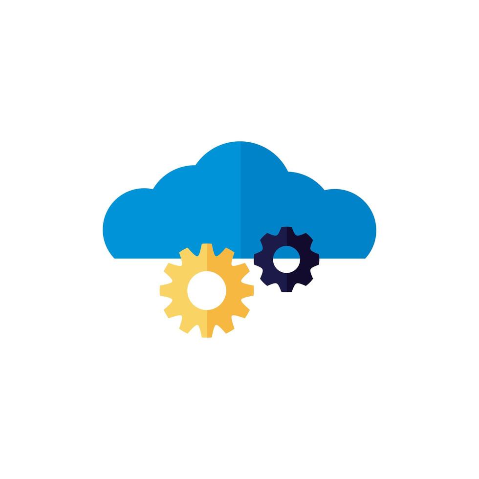 cloud computing with gears flat style vector