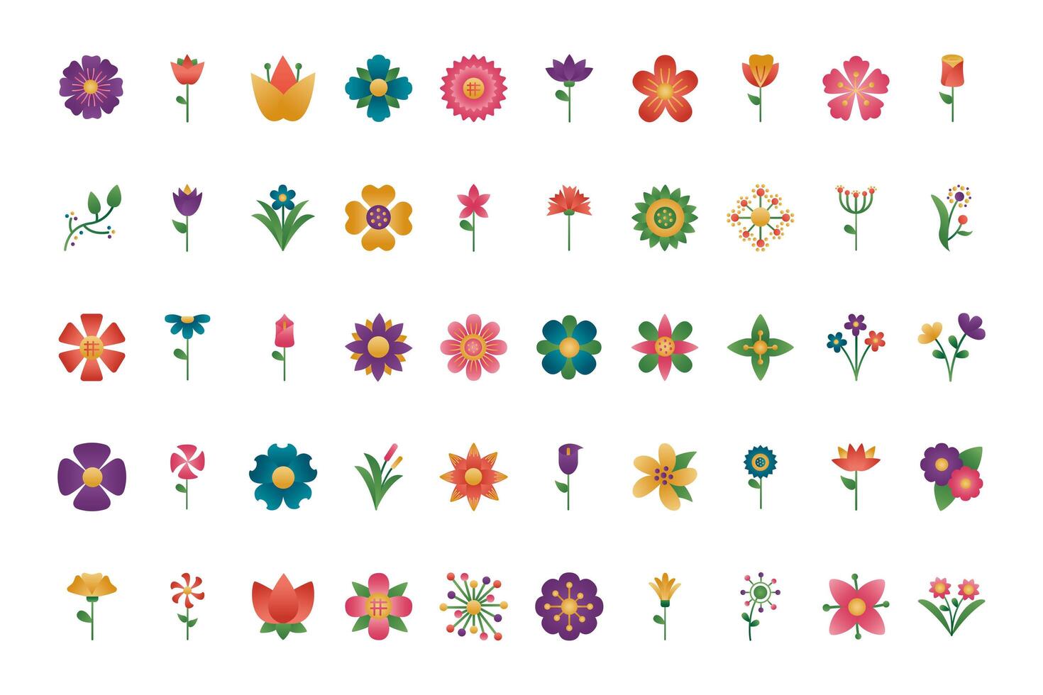 bundle of flowers degradient style icons vector