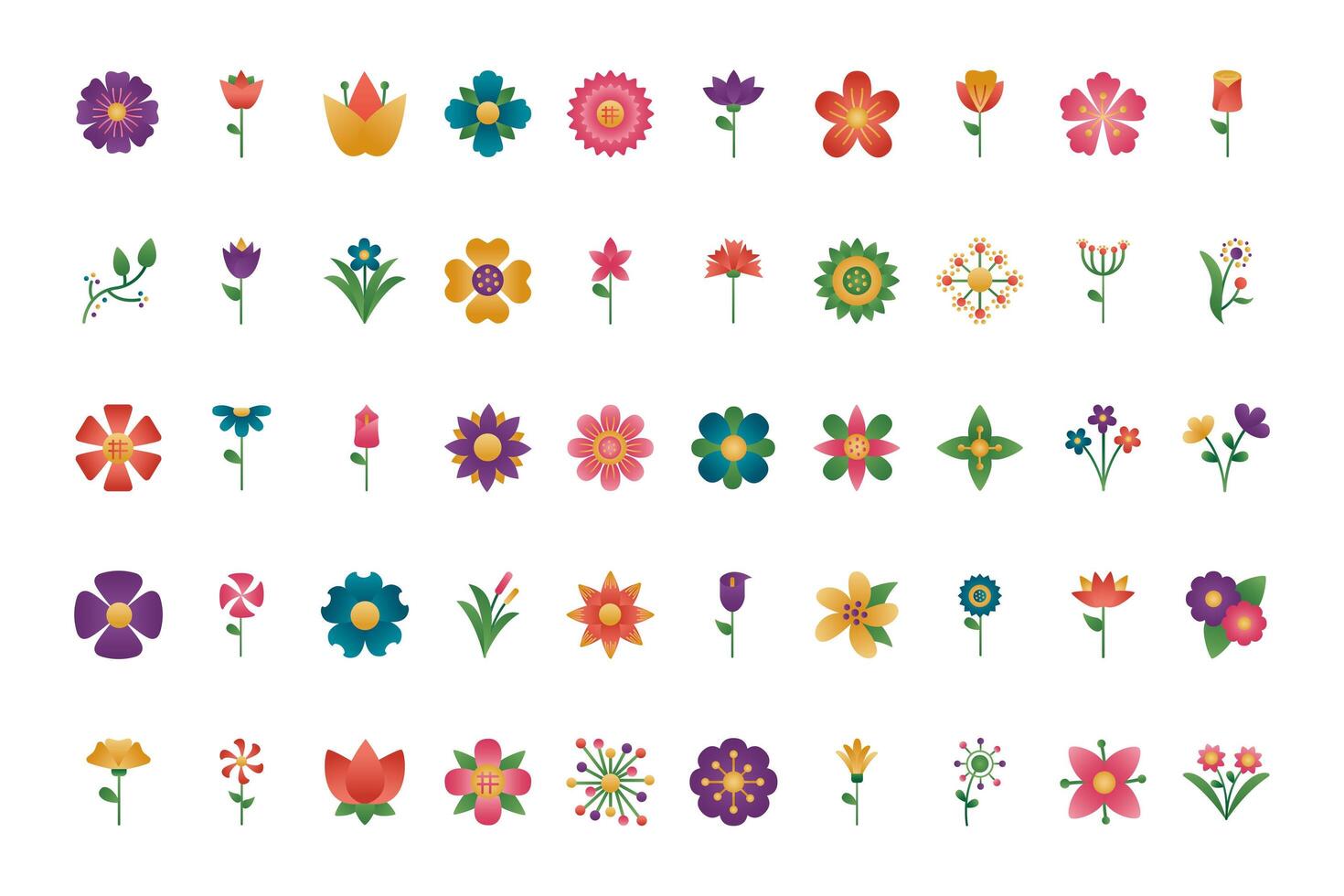 paquete de flores iconos de estilo degradado vector