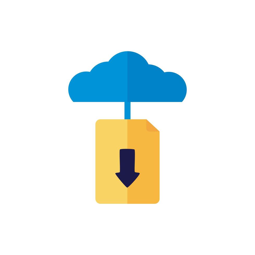 cloud computing with diocument and arrow down flat style vector