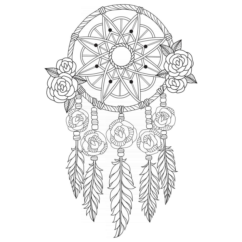 Dreamcatcher hand drawn for adult coloring book vector