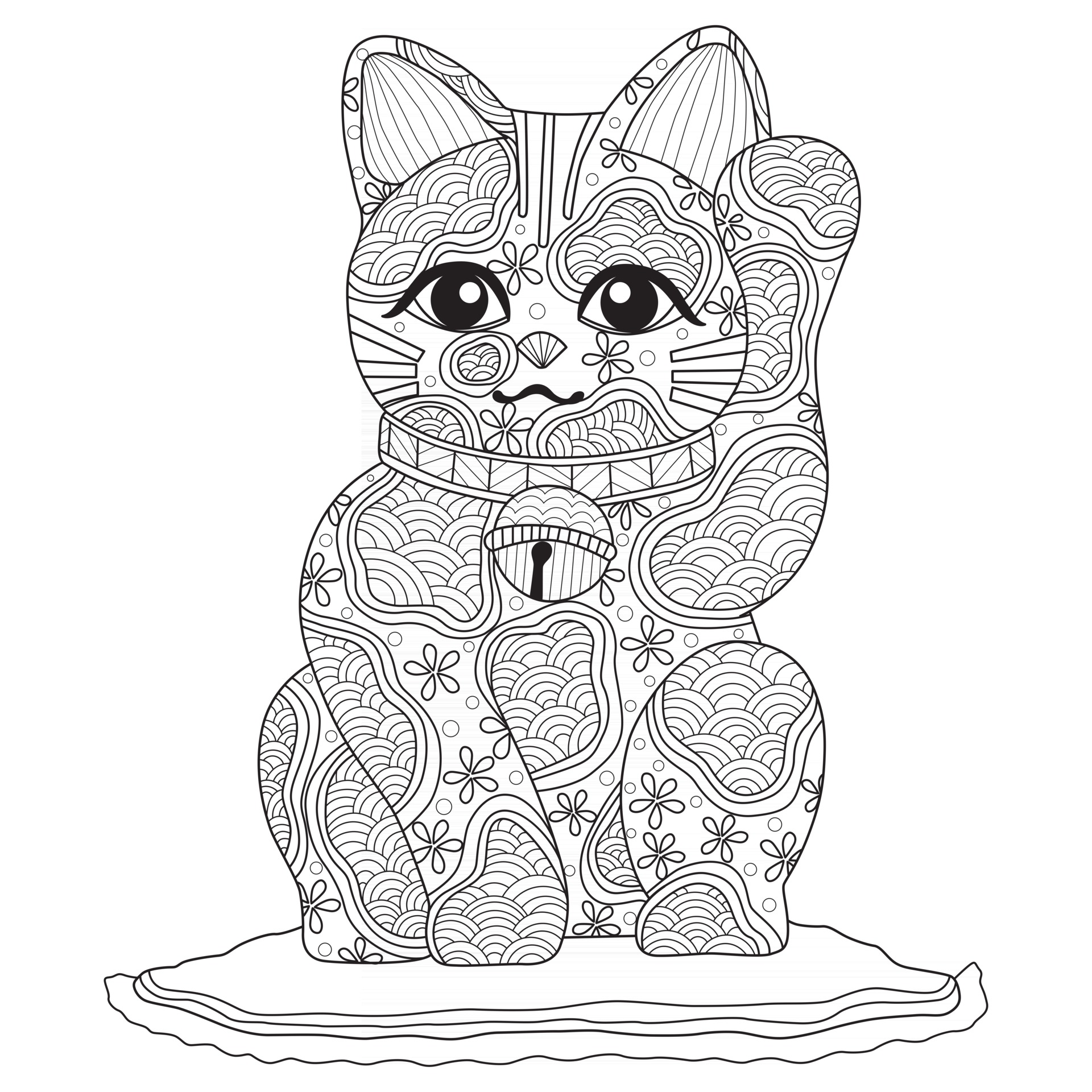 Gato de la Suerte (Maneki Neko - Edición gris). Lámina dibujo