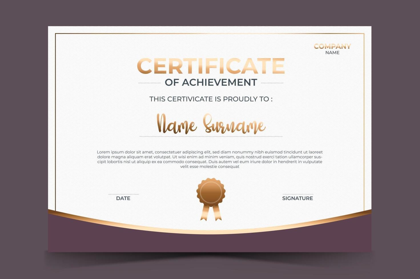 luxury certificate of appreciation award template with golden line and badge. vector