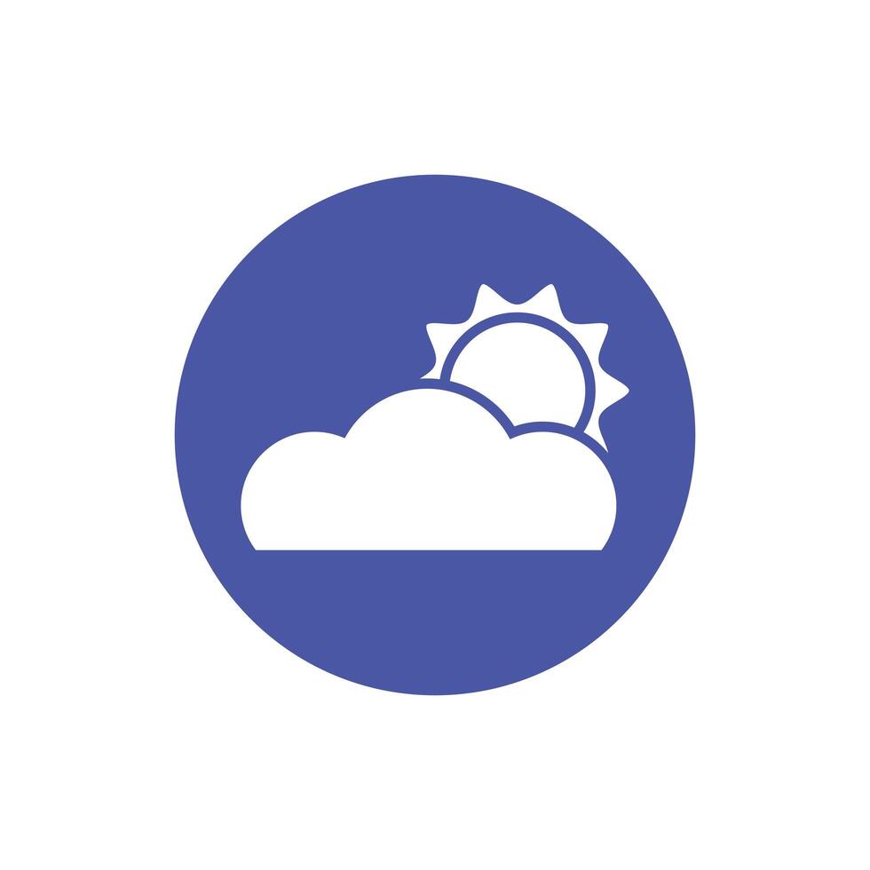 sol de verano con icono de estilo de bloque de nubes vector