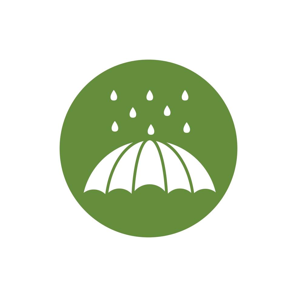 umbrella with rain drops block style icon vector