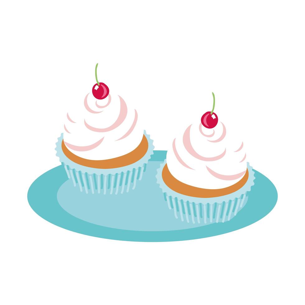 sweet cupcake with cherry dessert vector