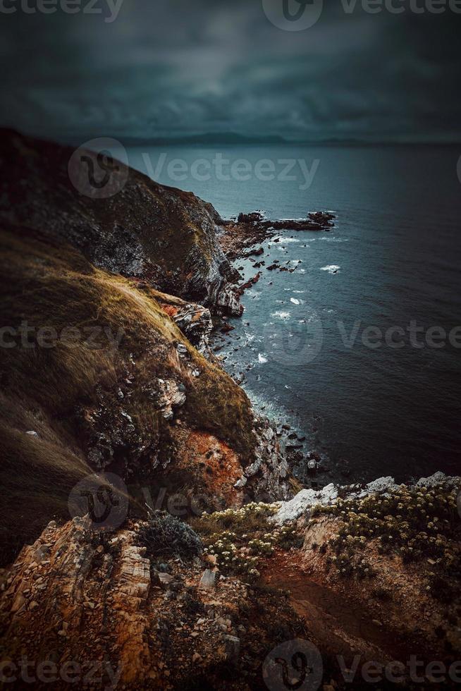 cliff and sea in the coast in Bilbao, Spain photo