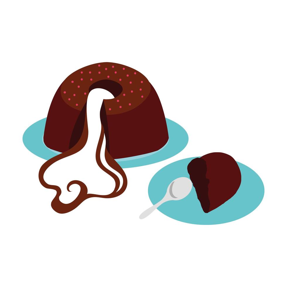 sweet brownie in dish with spoon dessert vector