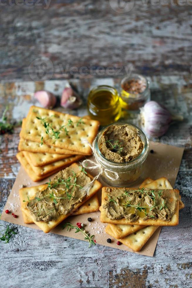 Homemade liver pate. Delicious homemade pate with spices and herbs photo
