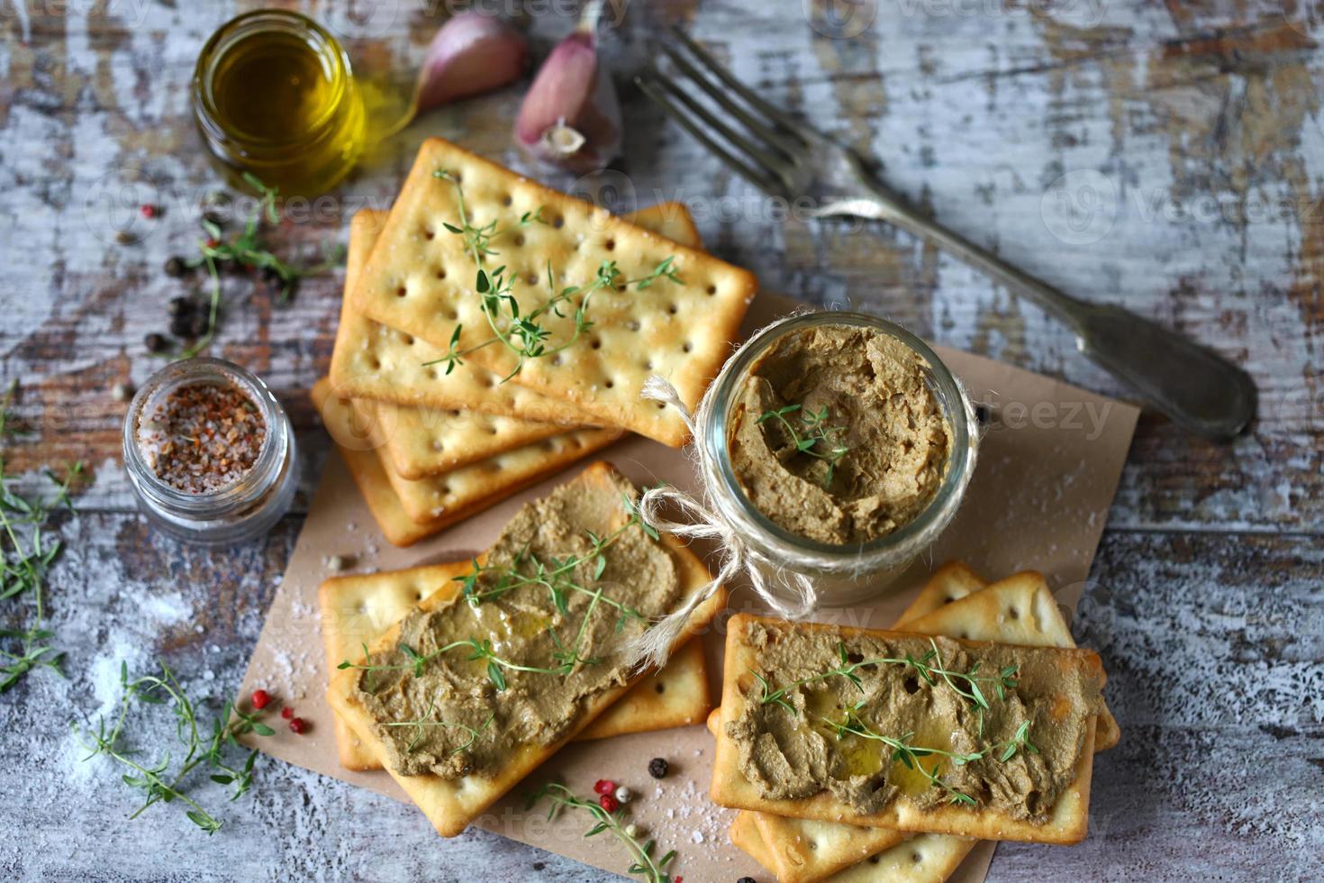 Homemade liver pate. Delicious homemade pate with spices and herbs photo