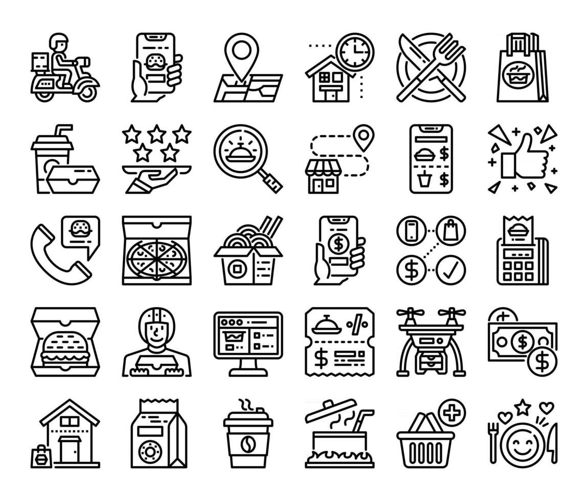 Food Delivery Outline Vector Icons