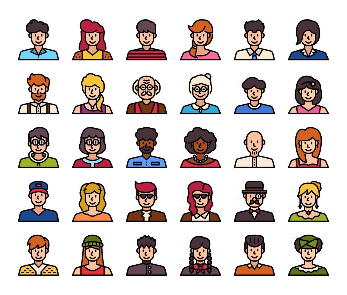 People Avatar Color Outline Vector Icons