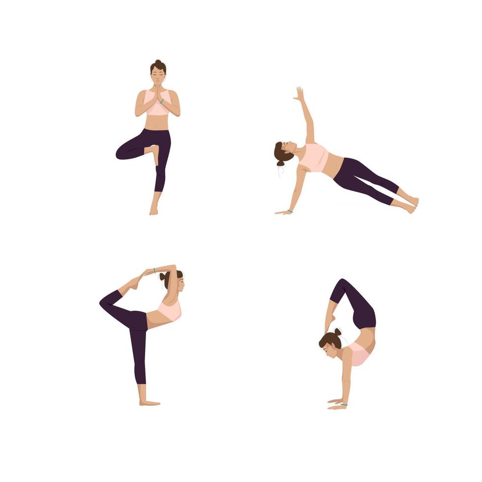 Young Women in Four Popular yoga Poses vector