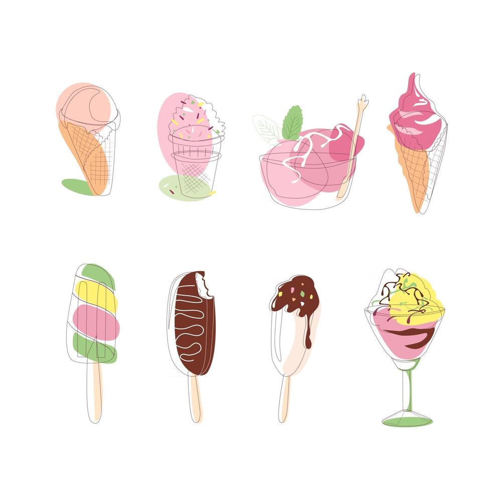 Delicious ice cream sets in various shapes vector