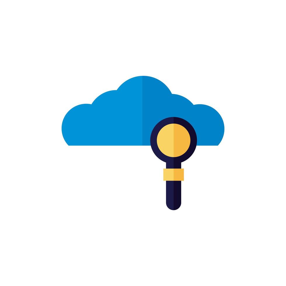 cloud computing with magnifying glass flat style vector