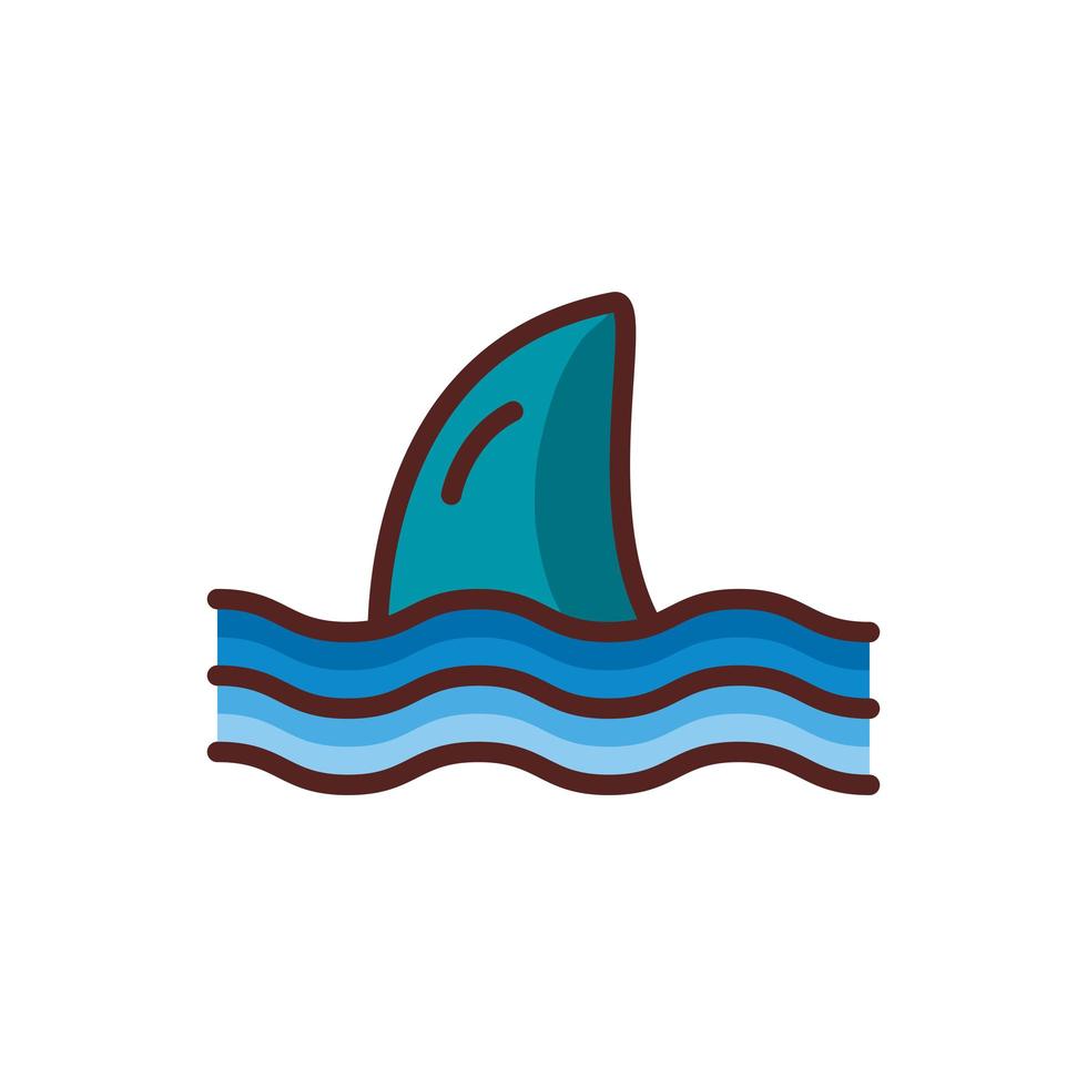 icono de estilo de color de línea de animal de mar de aleta de tiburón vector