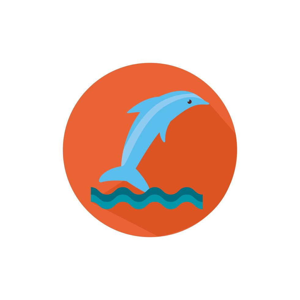 icono de estilo de bloque de animales marinos de delfines vector