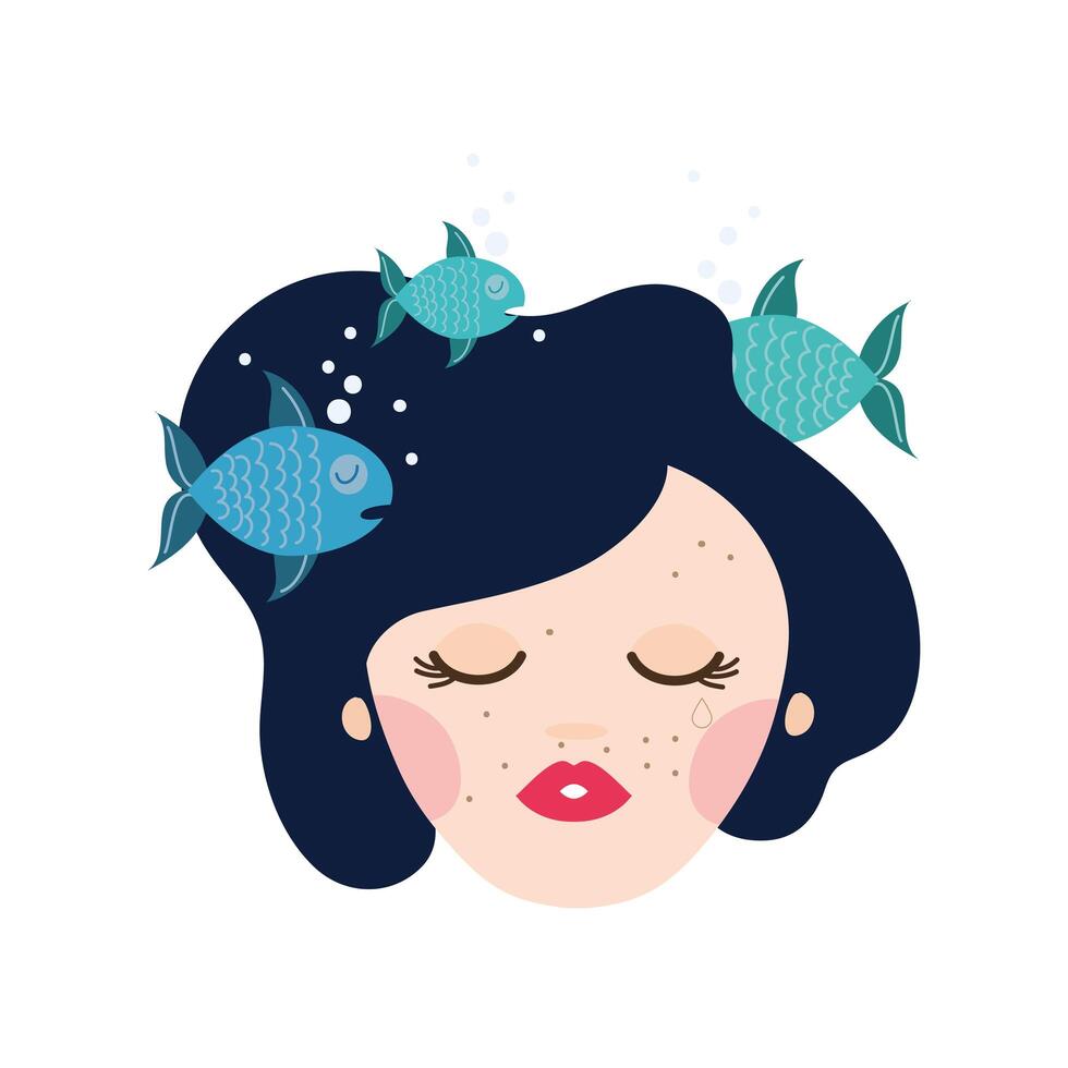 beautiful woman with pisces zodiac sign vector