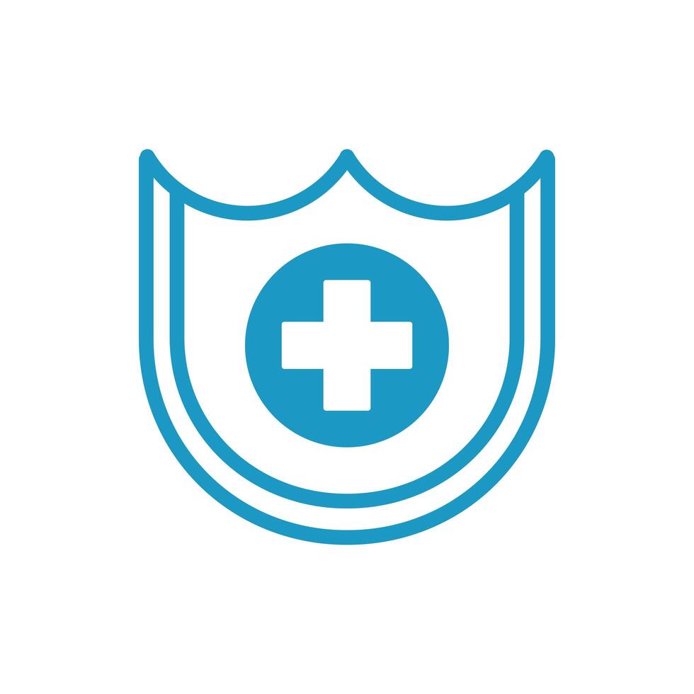 medical cross in shield line style vector