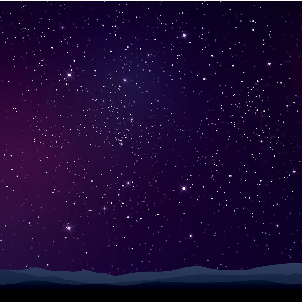 Starry purple sky landscape vector